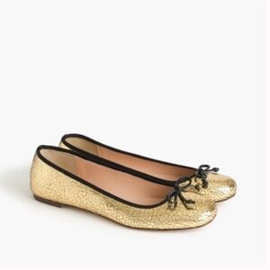 NWoT J. Crew‎ Lily Ballet Flat Crackled Gold Leather size 8